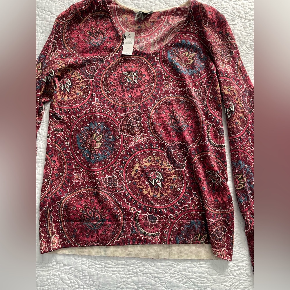 Talbots Multicolor Wool Paisley Long Sleeve Top